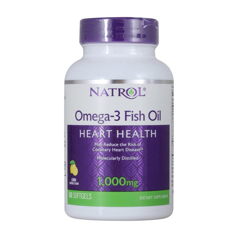 Омега 3 Natrol Omega-3 Fish Oil 1,000 mg (60 капс, лимон) рыбий жир натрол,  мл, Natrol. Омега 3 (Рыбий жир). Поддержание здоровья Укрепление суставов и связок Здоровье кожи Профилактика ССЗ Противовоспалительные свойства 