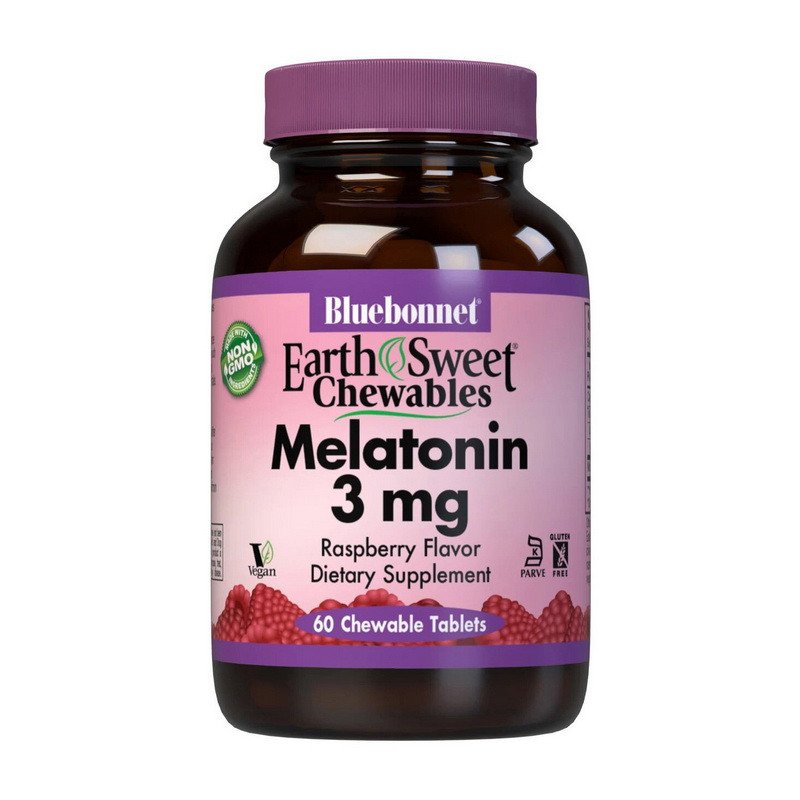 Мелатонин Bluebonnet Nutrition Melatonin 3 mg 60 жевачек Малина,  мл, Bluebonnet Nutrition. Мелатонин. Улучшение сна Восстановление Укрепление иммунитета Поддержание здоровья 