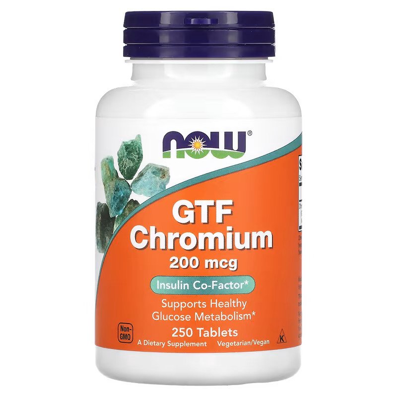 Витамины и минералы NOW GTF Chromium 200 mcg, 250 таблеток,  ml, Now. Vitamins and minerals. General Health Immunity enhancement 