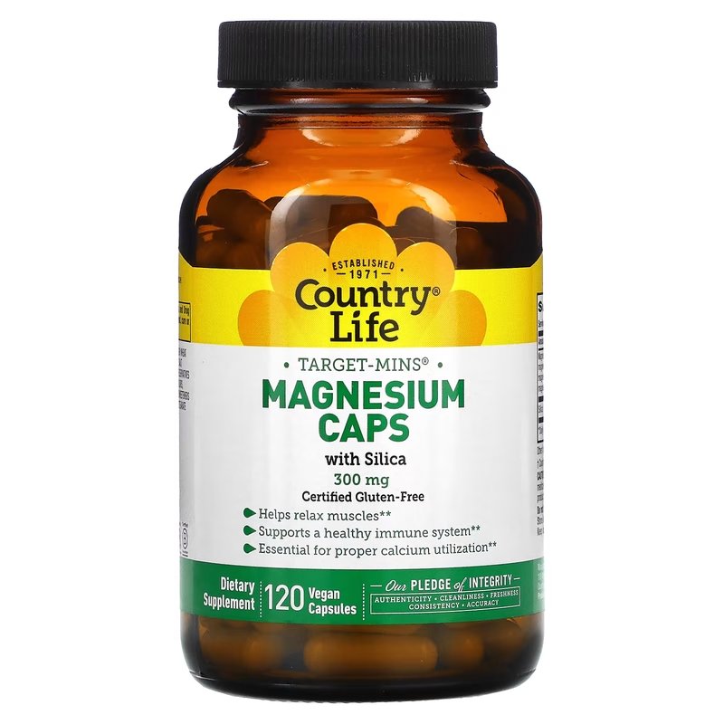 Витамины и минералы Country Life Target-Mins Magnesium Caps with Silica 300 mg, 120 вегакапсул,  мл, Country Life. Витамины и минералы. Поддержание здоровья Укрепление иммунитета 