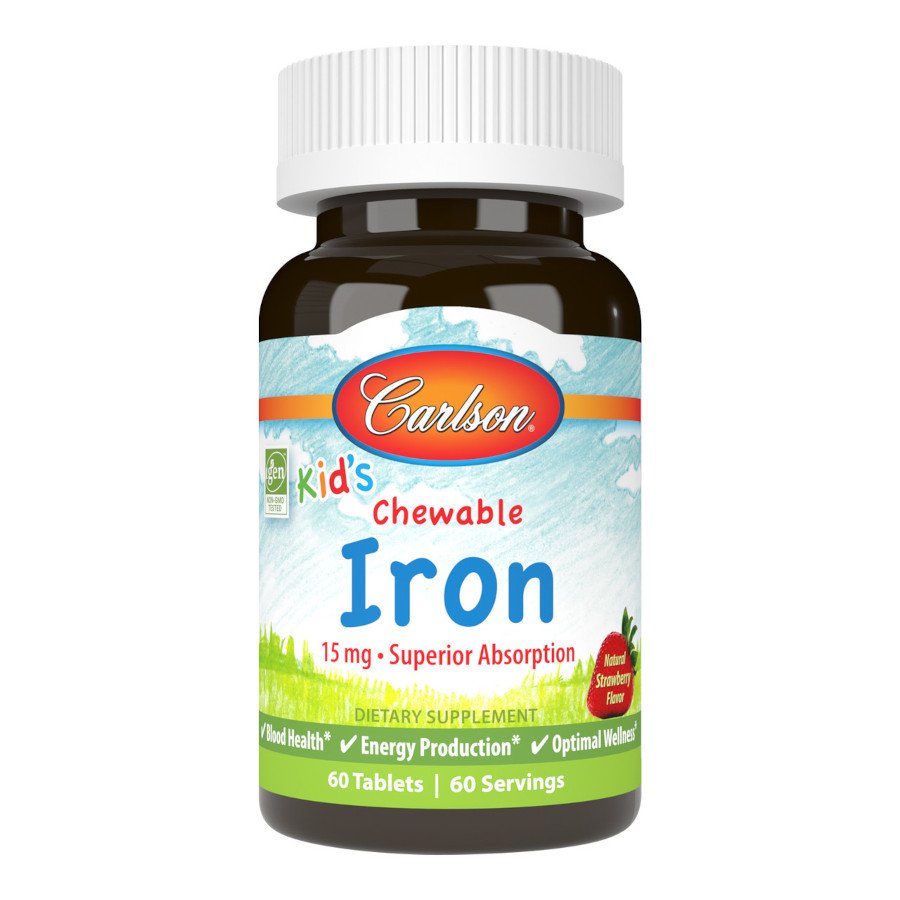 Витамины и минералы Carlson Labs Kid's Chewable Iron, 60 таблеток Клубника,  ml, Carlson Labs. Vitamins and minerals. General Health Immunity enhancement 