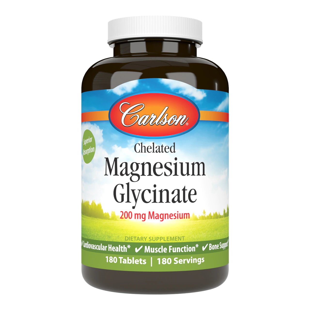 Витамины и минералы Carlson Labs Chelated Magnesium Glycinate, 180 таблеток,  мл, Carlson Labs. Витамины и минералы. Поддержание здоровья Укрепление иммунитета 