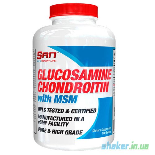 Глюкозамин хондроитин МСМ SAN Glucosamine Chondroitin with MSM (180 таб) сан,  мл, San. Хондропротекторы. Поддержание здоровья Укрепление суставов и связок 