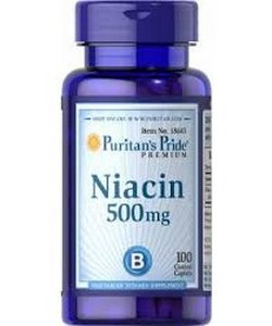 Niacin 500 mg, 100 pcs, Puritan's Pride. Vitamin B. General Health 