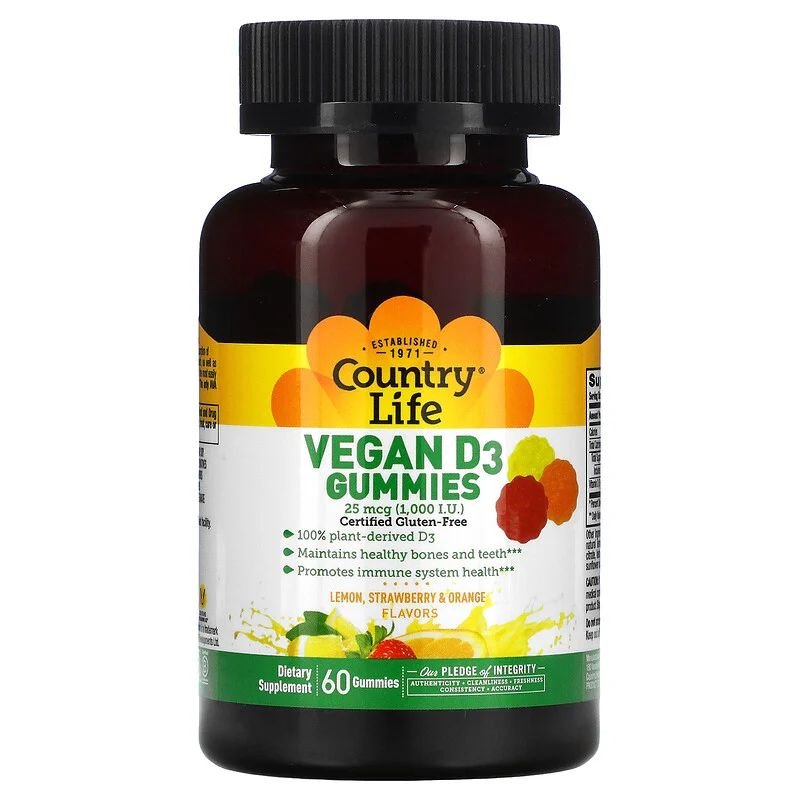 Country Life Витамины и минералы Country Life Vitamin D3 1000 IU, 60 желеек, , 