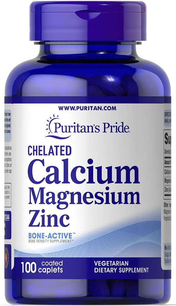 Puritan's Pride Chelated Calcium Magnesium Zinc100 Caplets, , 100 