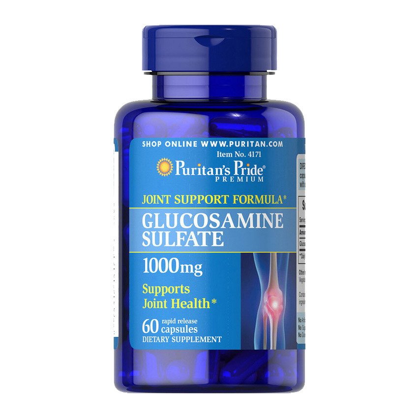 Глюкозамин сульфат Puritan's Pride Glucosamine Sulfate 1000 mg (60 caps) пуританс прайд,  мл, Puritan's Pride. Глюкозамин. Поддержание здоровья Укрепление суставов и связок 