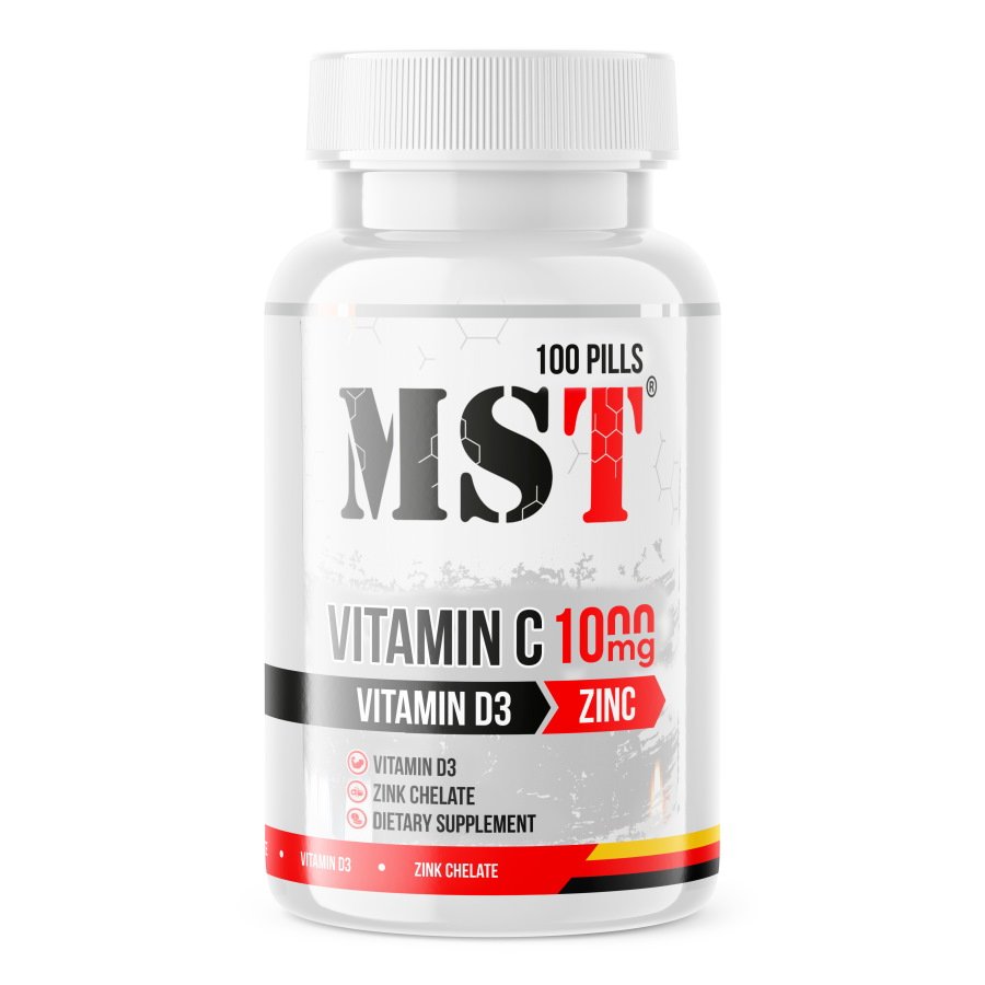 Витамины и минералы MST Vitamin C + D3 + Zinc, 100 таблеток,  мл, MST Nutrition. Витамины и минералы. Поддержание здоровья Укрепление иммунитета 