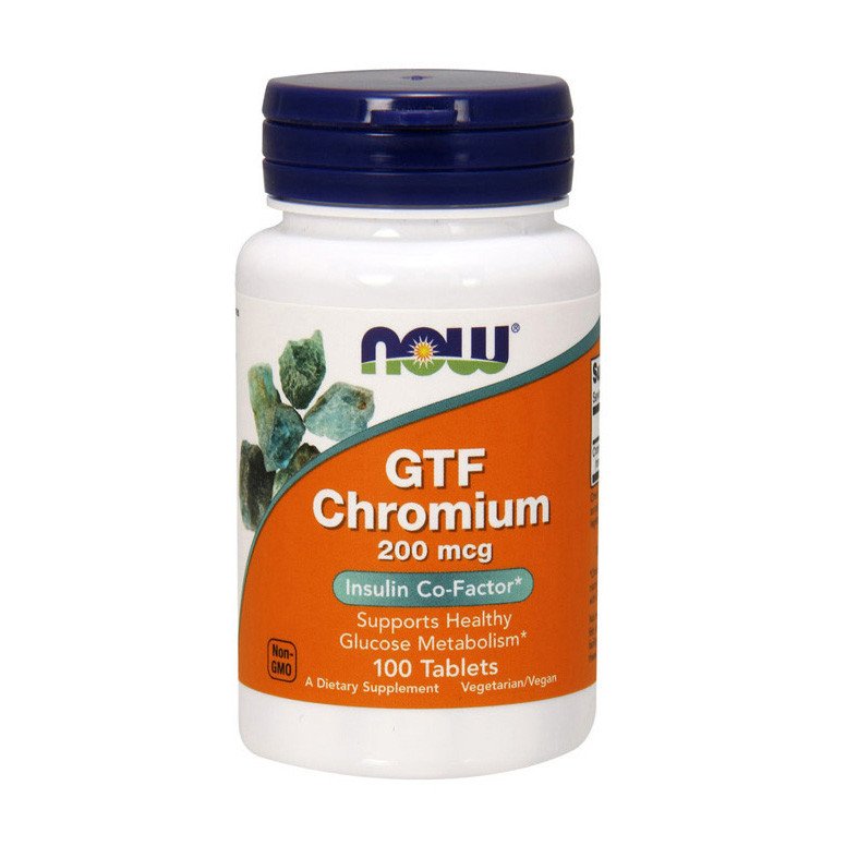 Хром хелат Now Foods GTF Chromium 200 mcg (100 tab) нау фудс,  ml, Now. Picolinato de cromo. Weight Loss Glucose metabolism regulation Appetite reducing 
