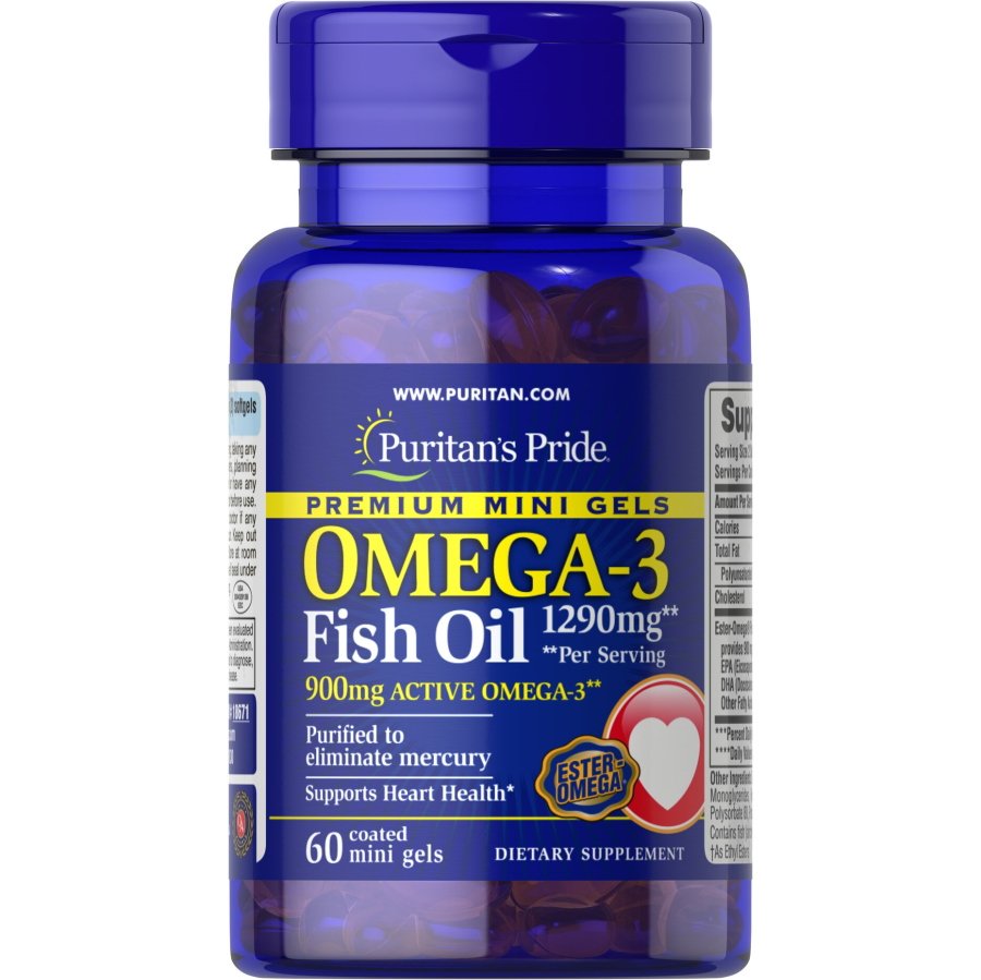 Жирные кислоты Puritan's Pride Omega 3 Fish Oil 1290 mg, 60 мини капсул,  ml, Puritan's Pride. Fats. General Health 
