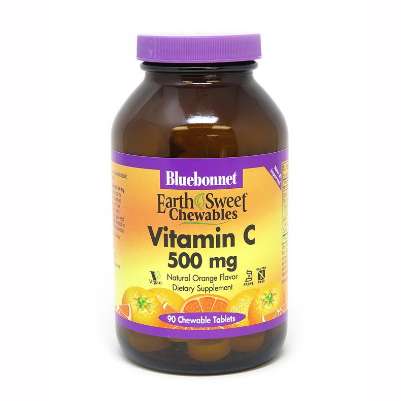 Витамины и минералы Bluebonnet Earth Sweet Chewables Vitamin C 500 mg, 90 жевательных таблеток,  мл, Bluebonnet Nutrition. Витамин C. Поддержание здоровья Укрепление иммунитета 