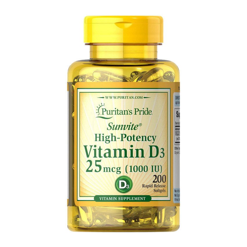 Витамин д3 Puritan's Pride Vitamin D3 1000 IU (200 капс) пуританс прайд,  мл, Puritan's Pride. Витамин D. 