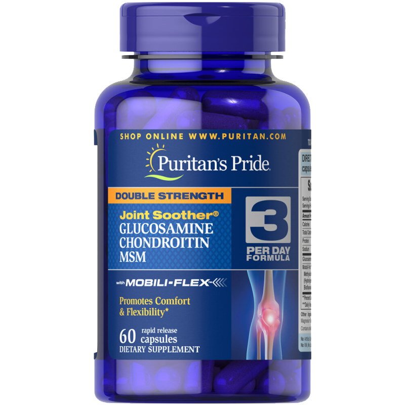 Puritan's Pride Для суставов и связок Puritan's Pride Double Strength Chondroitin Glucosamine MSM, 60 капсул, , 