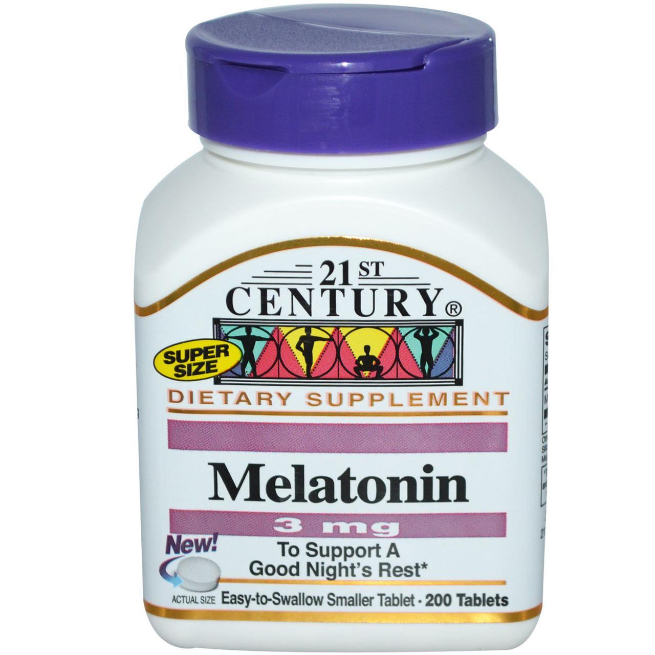 Мелатонин 21st Century Melatonin 3 mg (200 таб) 21 век центури,  ml, 21st Century. Melatoninum. Improving sleep recovery Immunity enhancement General Health 