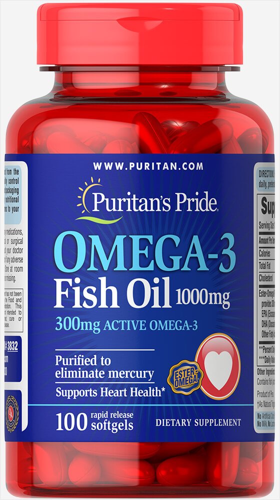 Puritan's Pride Omega-3 Fish Oil 1000 mg 100 Softgels, , 100 