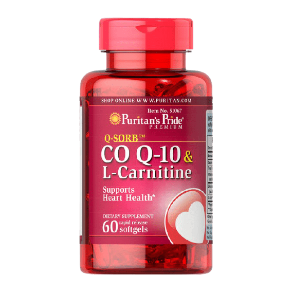 Коэнзим Q10 Puritan's Pride Q-SORB CoQ-10 30 mg plus L-Carnitine 250 mg 60 капсул,  мл, Puritan's Pride. Коэнзим-Q10. Поддержание здоровья Антиоксидантные свойства Профилактика ССЗ Толерантность к физ. нагрузкам 