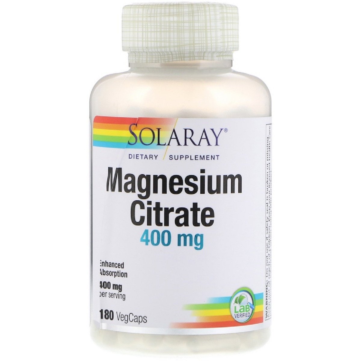 Цитрат Магния, 400 Мг, Magnesium Citrate, Solaray 180 Капсул,  мл, Solaray. Магний Mg. Поддержание здоровья Снижение холестерина Предотвращение утомляемости 