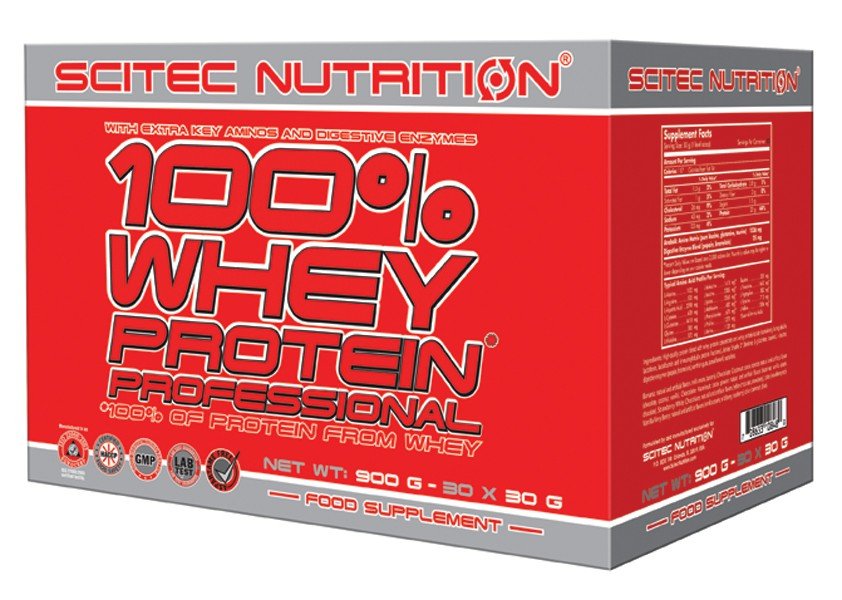 100% Whey Protein Professional, 30 шт, Scitec Nutrition. Сывороточный концентрат. Набор массы Восстановление Антикатаболические свойства 