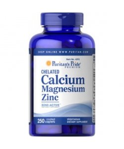 Chelated Calcium Magnesium Zinc, 250 шт, Puritan's Pride. Кальций, цинк и магний. Поддержание здоровья 