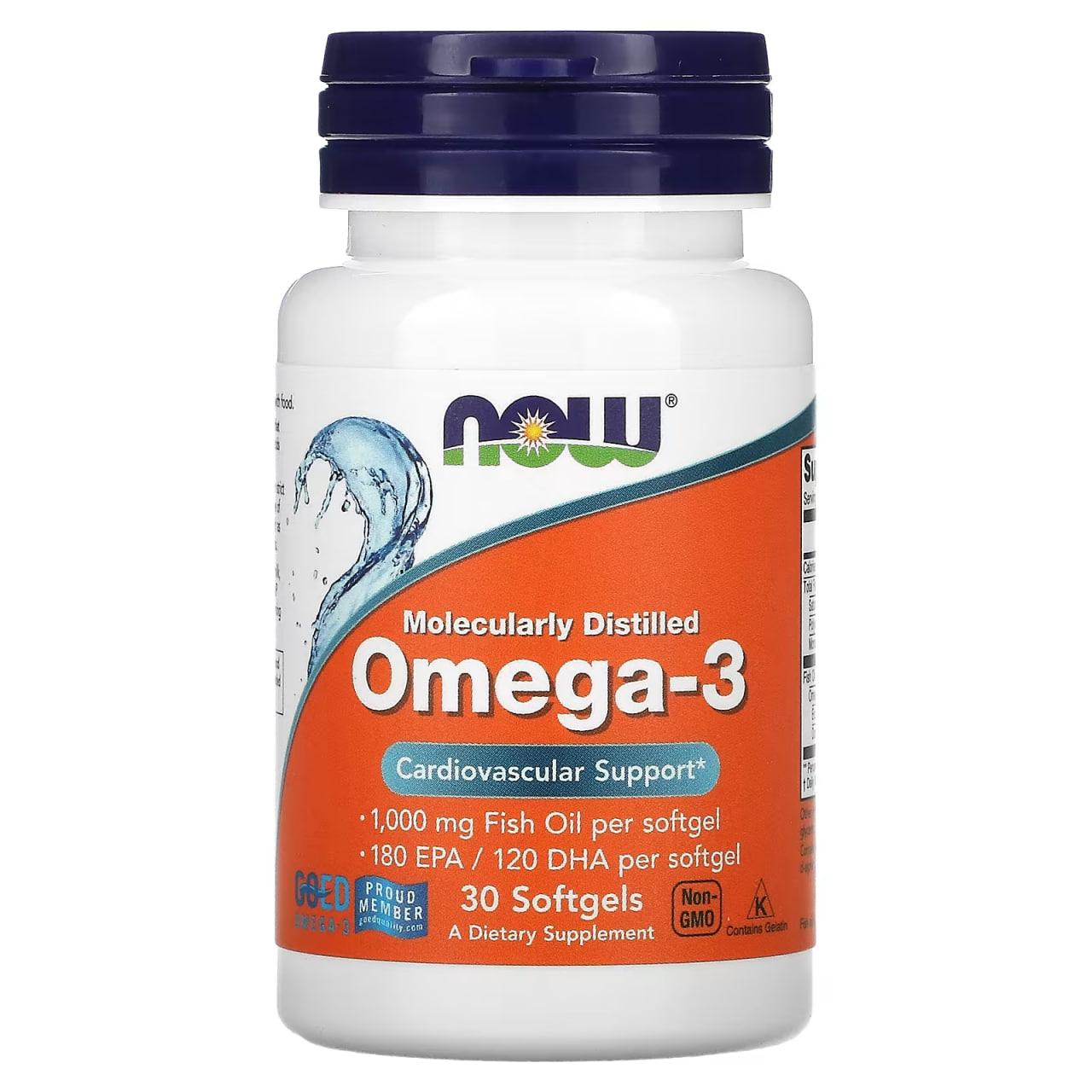 Omega-3 NOW Foods 30 Softgels,  ml, Now. Omega 3 (Aceite de pescado). General Health Ligament and Joint strengthening Skin health CVD Prevention Anti-inflammatory properties 