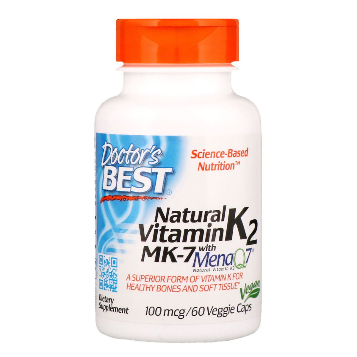 Витамин К2 в Форме МК-7, Vitamin K2 as MK-7, Doctor's Best, 100 мкг, 60 капсул,  мл, Doctor's BEST. Витамин K. Поддержание здоровья 