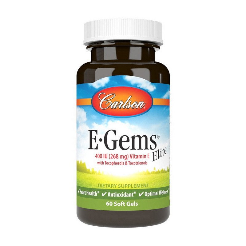 Витами Е Carlson Labs E-Gems 400 IU 268 mg 60 капсул,  мл, Carlson Labs. Витамин E. Поддержание здоровья Антиоксидантные свойства 