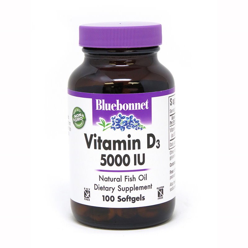 Витамины и минералы Bluebonnet Vitamin D3 5000 IU, 100 капсул,  мл, Bluebonnet Nutrition. Витамины и минералы. Поддержание здоровья Укрепление иммунитета 
