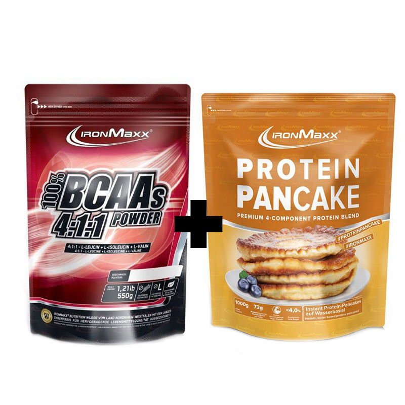BCAA IronMaxx BCAA 4:1:1 550 грамм (кола) + Protein Pancake 300 грамм (шоколад),  SALE ,  мл, IronMaxx. BCAA. Снижение веса Восстановление Антикатаболические свойства Сухая мышечная масса 