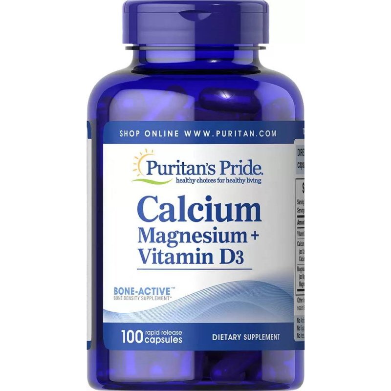 Puritan's Pride Витамины и минералы Puritan's Pride Calcium Magnesium with Vitamin D, 100 капсул, , 