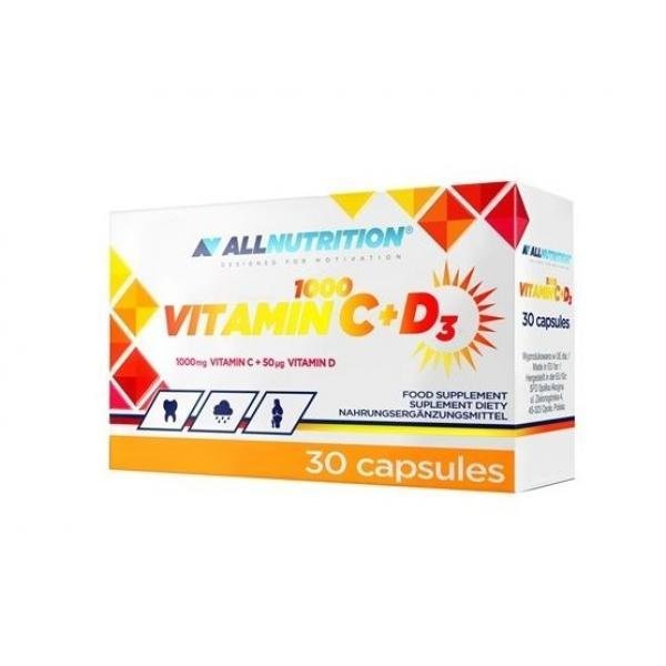 Витамин C AllNutrition Vitamin C + D3 1000 (30 капс) алл нутришн,  мл, AllNutrition. Витамин C. Поддержание здоровья Укрепление иммунитета 