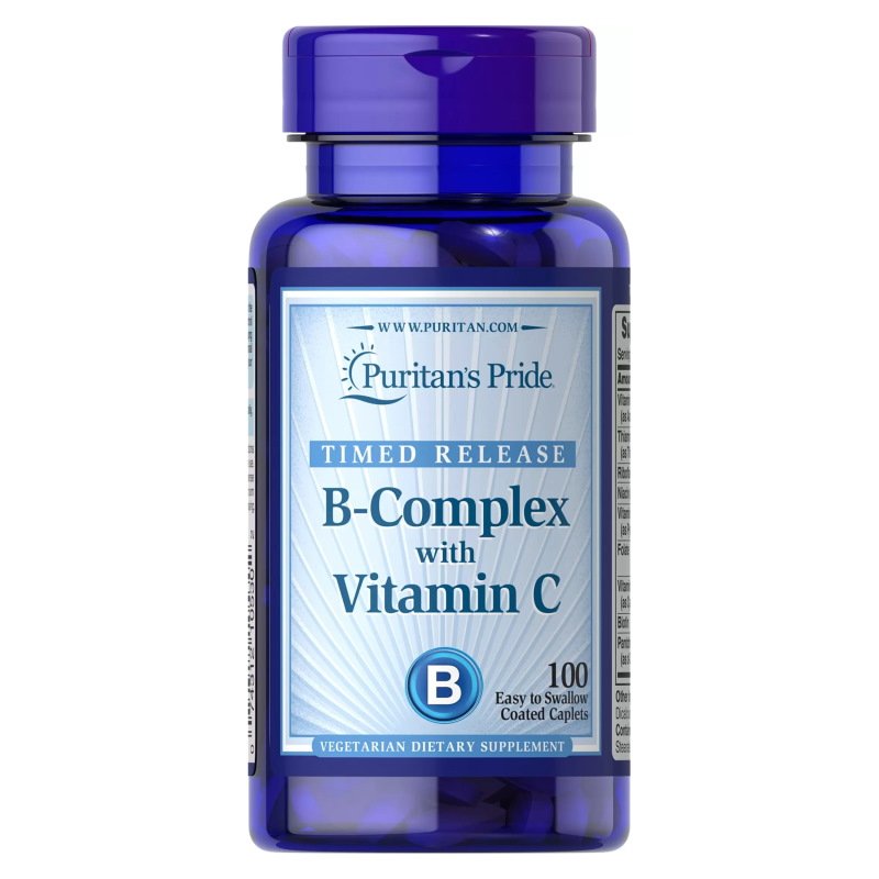 Витамины и минералы Puritan's Pride Timed Release B-Complex with Vitamin C, 100 вегакаплет,  ml, Puritan's Pride. Vitamin B. General Health 