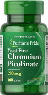 Puritan's Pride Chromium Picolinate 200 mcg Yeast Free 100 таблеток,  мл, Puritan's Pride. Пиколинат хрома. Снижение веса Регуляция углеводного обмена Уменьшение аппетита 