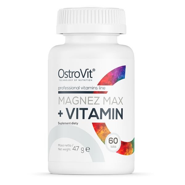 Витамины и минералы OstroVit Magnez MAX + Vitamin, 60 таблеток,  мл, OstroVit. Витамины и минералы. Поддержание здоровья Укрепление иммунитета 