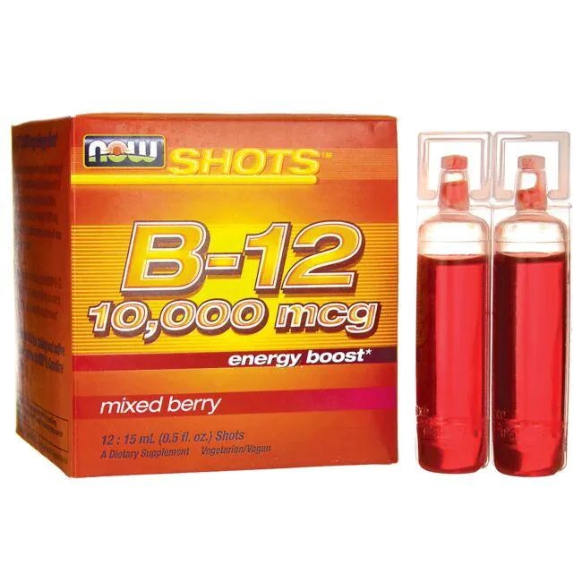 Витамины и минералы NOW Vitamin B12 10000 mcg Shots, 12*15 мл Ягоды СРОК 04.22,  мл, Now. Витамины и минералы. Поддержание здоровья Укрепление иммунитета 
