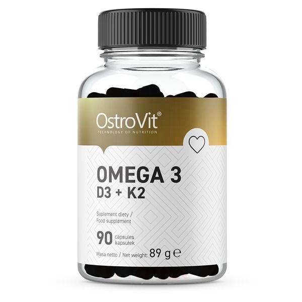 Жирные кислоты OstroVit Omega 3 D3+K2, 90 капсул,  мл, OstroVit. Жирные кислоты (Omega). Поддержание здоровья 