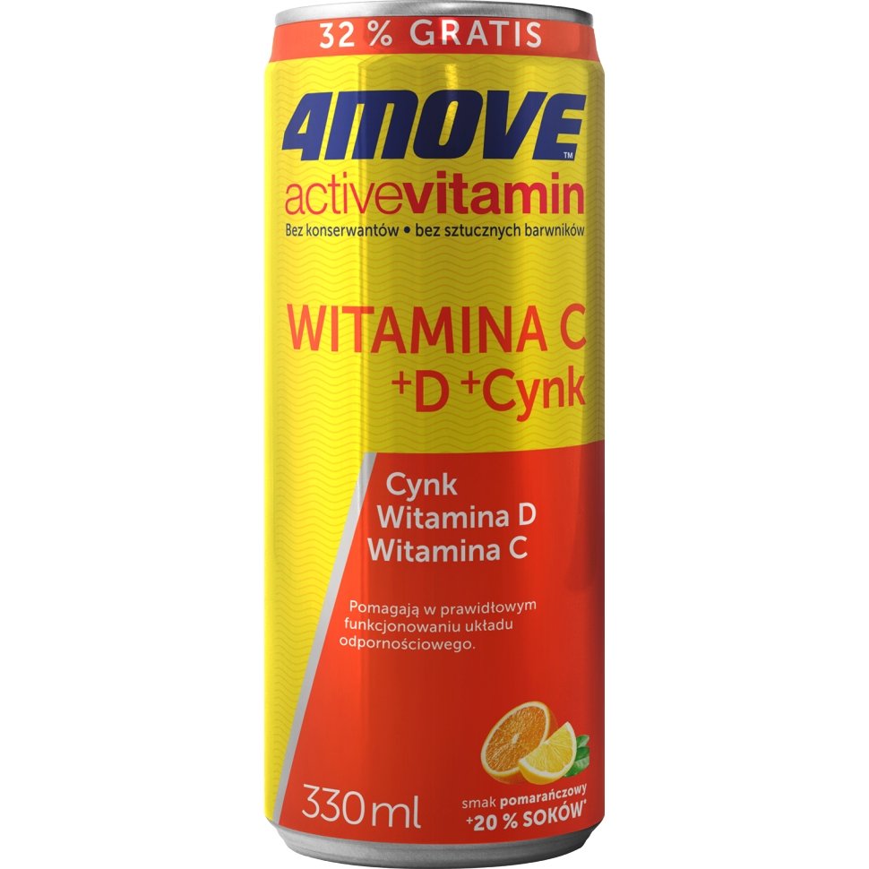 4MOVE Витамины и минералы 4MOVE Active Vitamin Vitamin C + D + Zink, 330 мл Апельсин, , 