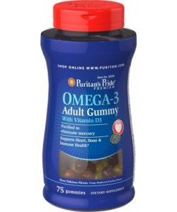 Omega-3 Adult Gummy, 75 piezas, Puritan's Pride. Omega 3 (Aceite de pescado). General Health Ligament and Joint strengthening Skin health CVD Prevention Anti-inflammatory properties 