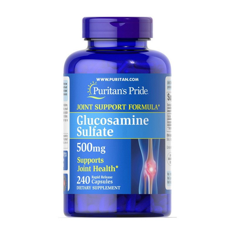 Глюкозамин Puritan's Pride Glucosamine Sulfate 500 mg 240 капсул,  мл, Puritan's Pride. Глюкозамин. Поддержание здоровья Укрепление суставов и связок 