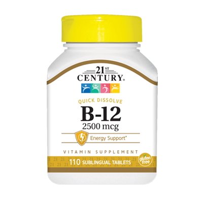 Витамины и минералы 21st Century B-12 2500 mcg, 110 таблеток,  мл, 21st Century. Витамины и минералы. Поддержание здоровья Укрепление иммунитета 