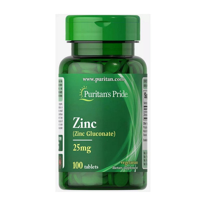 Цинк хелат Puritan's Pride Chelated Zinc 25 mg (100 таб) пуританс прайд,  мл, Puritan's Pride. Цинк Zn, Цинк. Поддержание здоровья 