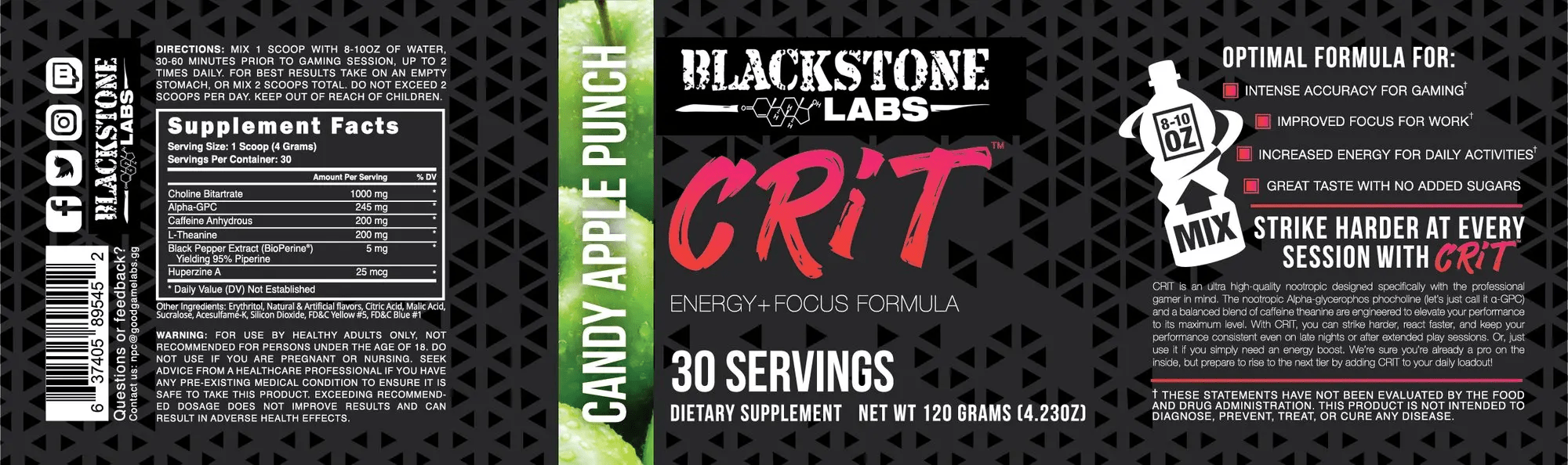 Blackstone labs  CRIT 120g / 30 servings,  ml, Blackstone Labs. Nootropic
