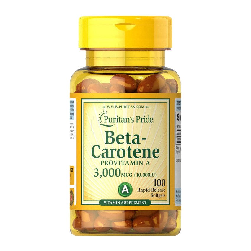 Бета-каротин Puritan's Pride Beta-Carotene 3,000 mcg (100 капс) пуританс прайд,  ml, Puritan's Pride. Vitamin A. General Health Immunity enhancement Skin health Strengthening hair and nails Antioxidant properties 
