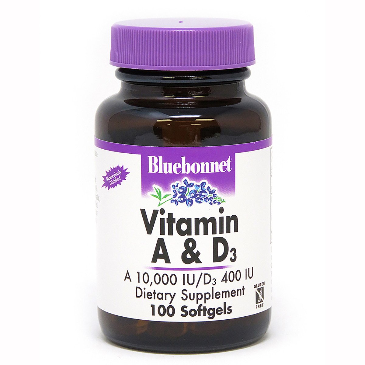 Bluebonnet Nutrition Витамин А и D3 10 000 IU/400 IU, Bluebonnet Nutrition, 100 желатиновых капсул, , 