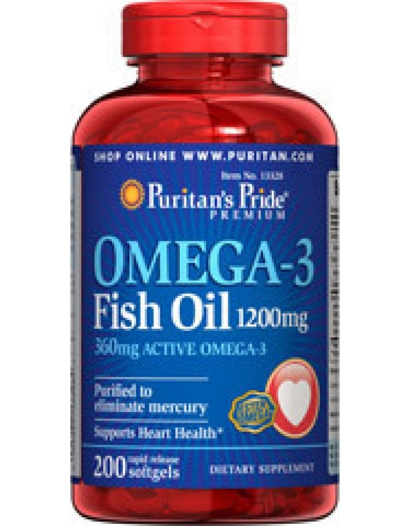 Omega-3 Fish Oil, 200 pcs, Puritan's Pride. Omega 3 (Fish Oil). General Health Ligament and Joint strengthening Skin health CVD Prevention Anti-inflammatory properties 