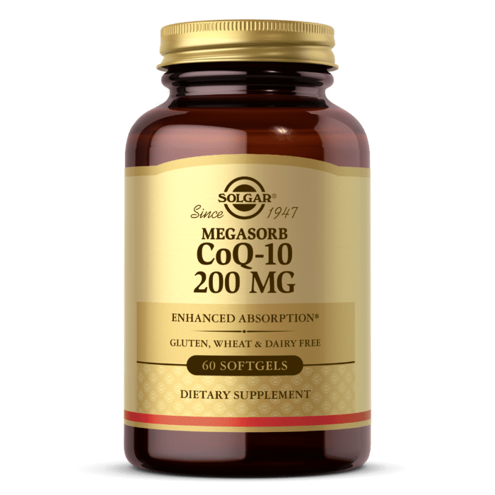 Коэнзим Q10 (Megasorb CoQ-10), 200 mg, Solgar, 60 гелевых капсул,  мл, Solgar. Коэнзим-Q10. Поддержание здоровья Антиоксидантные свойства Профилактика ССЗ Толерантность к физ. нагрузкам 