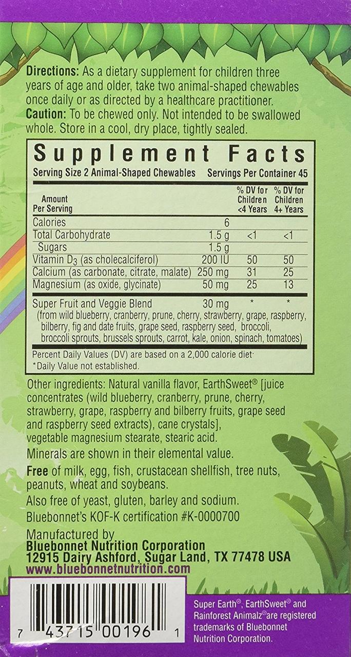 Витамин D3 400IU для Детей, Вкус Ягод, Rainforest Animalz, Bluebonnet Nutrition, 90 жевательных конфет,  ml, Bluebonnet Nutrition. Vitamin D