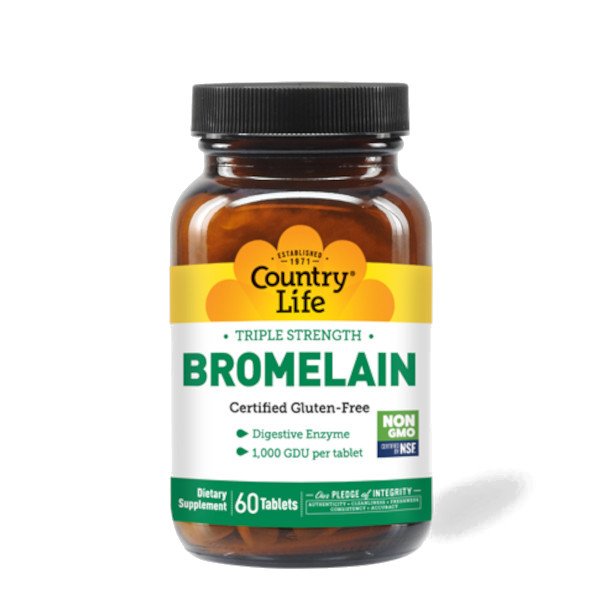 Country Life Натуральная добавка Country Life Triple Strength Bromelain 500 mg, 60 таблеток, , 