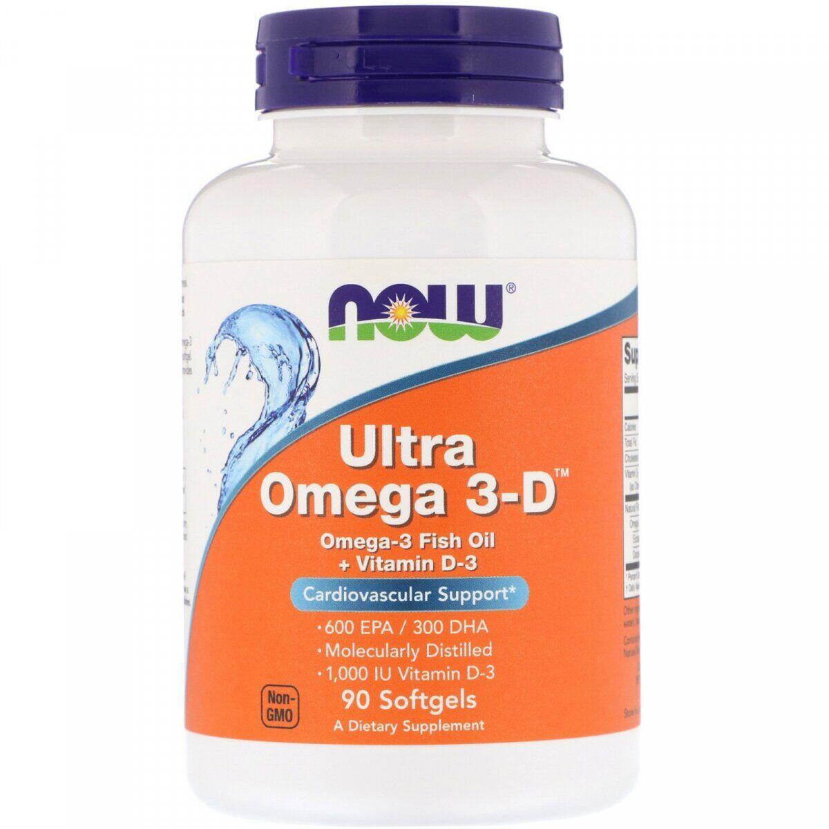 Ультра Омега 3 Now Foods Ultra Omega 3-D (90 капсул) нау фудс,  мл, Now. Омега 3 (Рыбий жир). Поддержание здоровья Укрепление суставов и связок Здоровье кожи Профилактика ССЗ Противовоспалительные свойства 