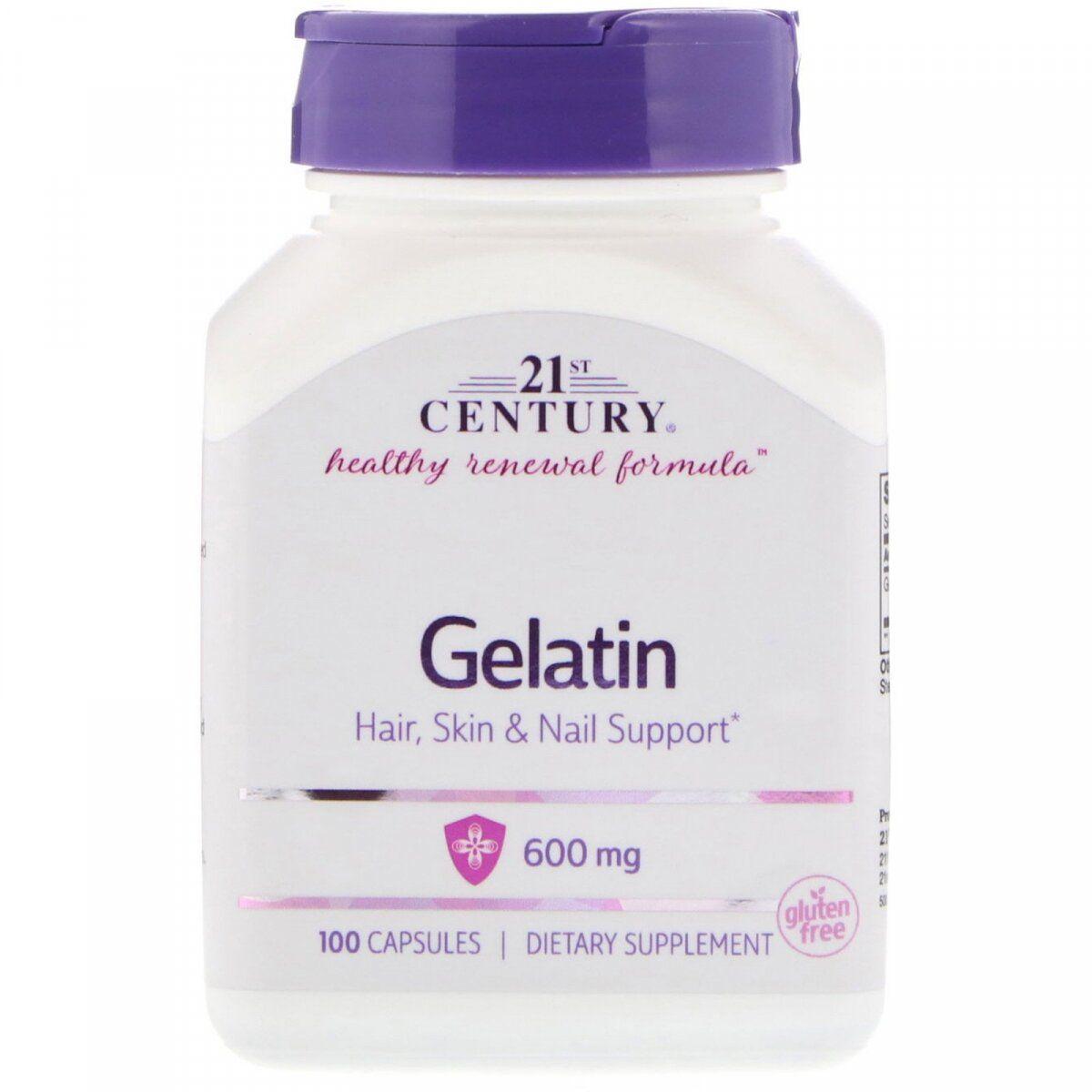 Желатин для волосся, шкіри та нігтів 21st Century Gelatin 600 mg 100 Caps,  ml, 21st Century. Special supplements. 