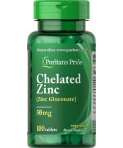 Chelated Zinc 50 mg, 100 шт, Puritan's Pride. Цинк Zn, Цинк. Поддержание здоровья 